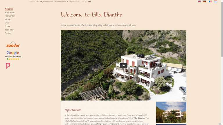 screenshot Villa Dianthe website